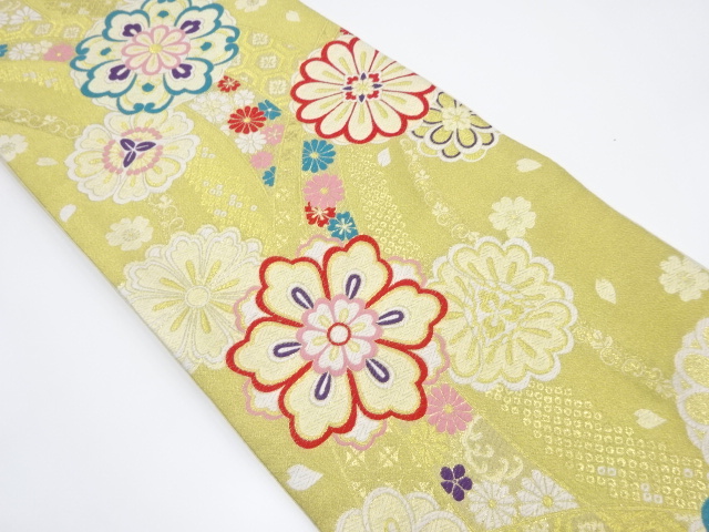 袋帯 華やかな花柄模様に雪輪柄 横柄グラデーション ガード加工 O-3312